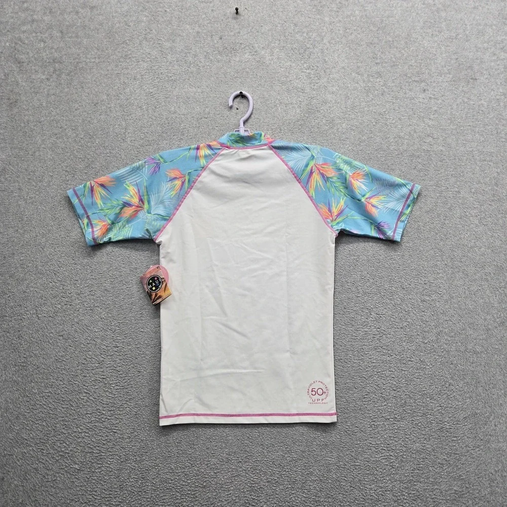MAUI And Sons Girls Swimwear M (7-9) White Nylon Polyester Rashguard Floral NWT